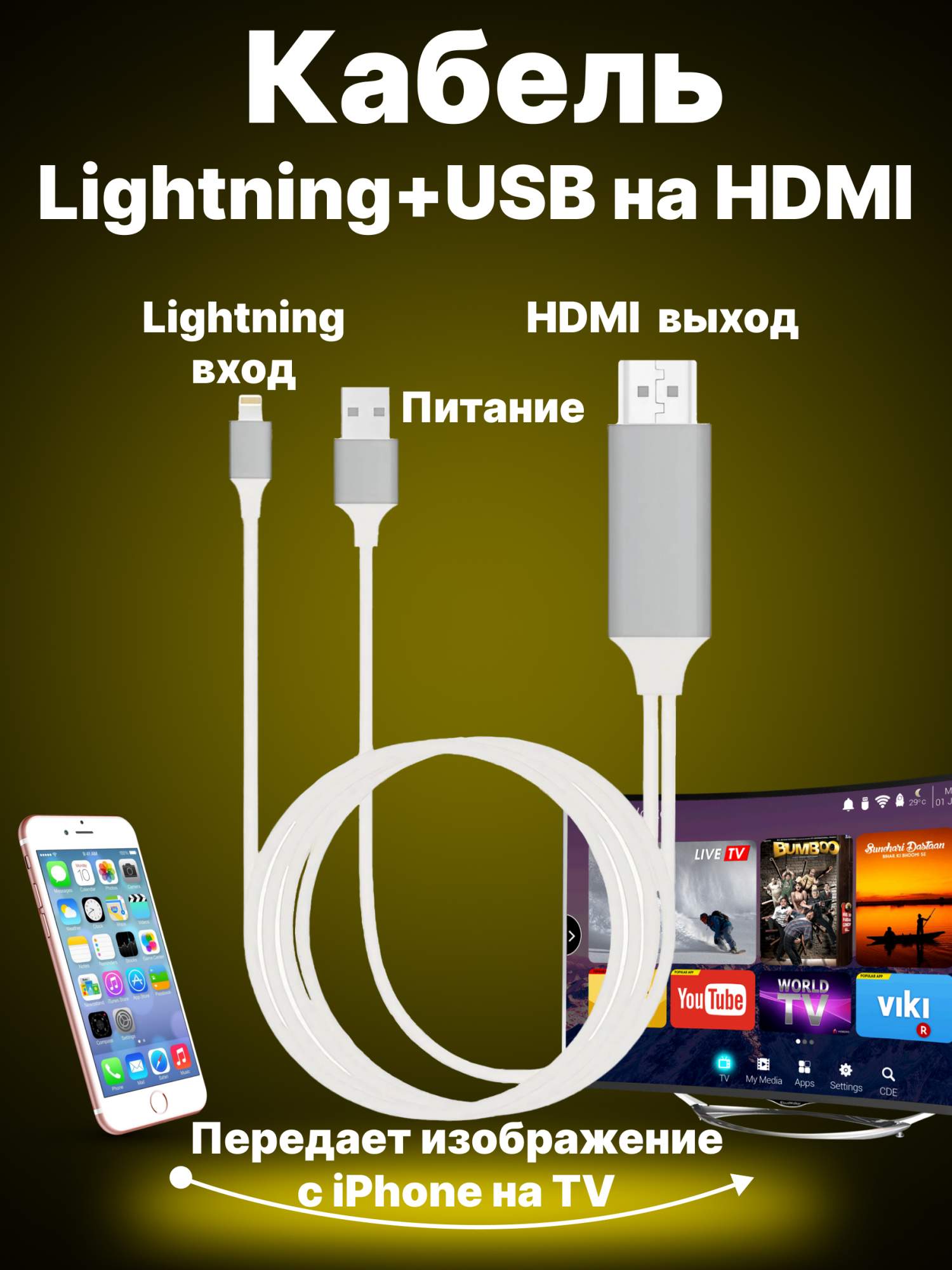 Кабель-адаптер Lightning USB-А to HDMI - отзывы покупателей на Мегамаркет