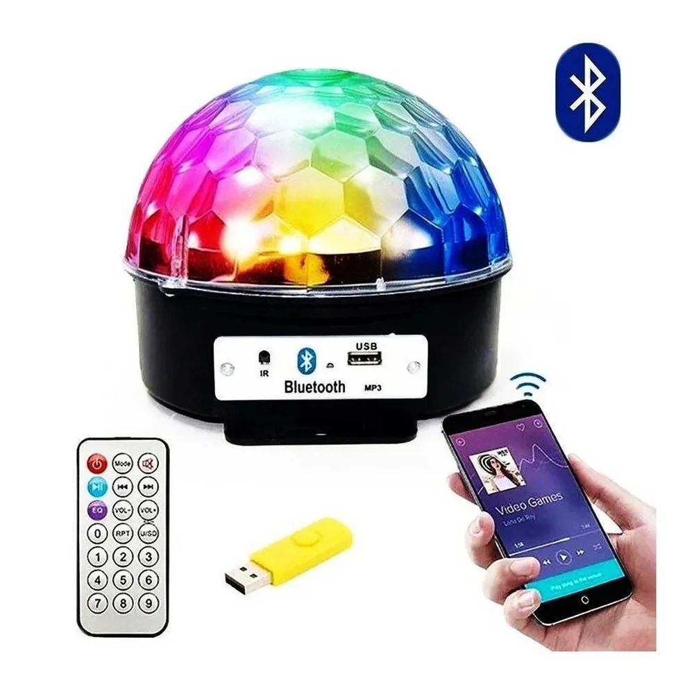 Музыкальный диско шар проектор Luoweite Bluetooth USB LED magic Ball купить  в интернет-магазине, цены на Мегамаркет