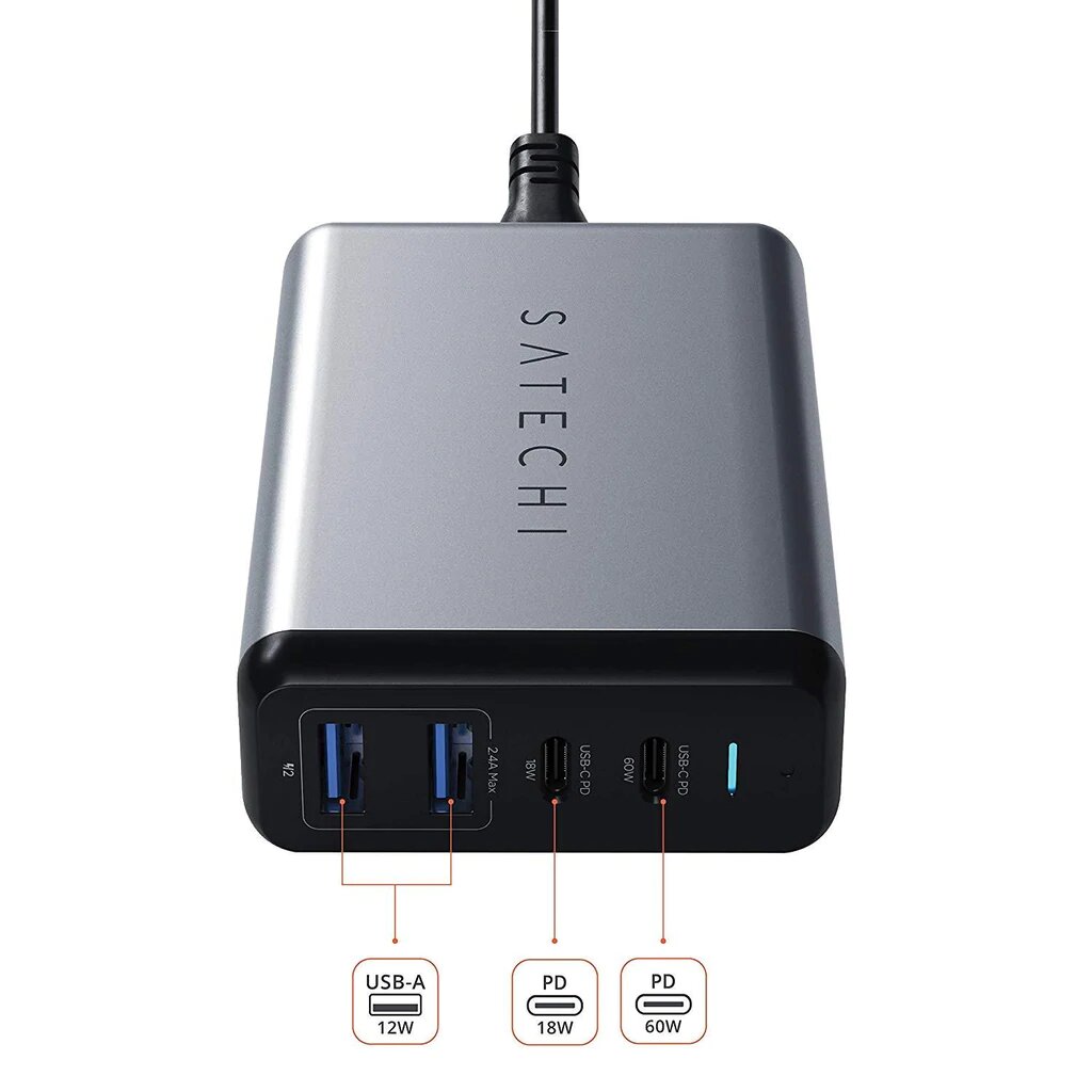 Сетевое зарядное устройство Satechi Travel Charger, 2 USB/2 USB Type-C, 3 A, grey/black