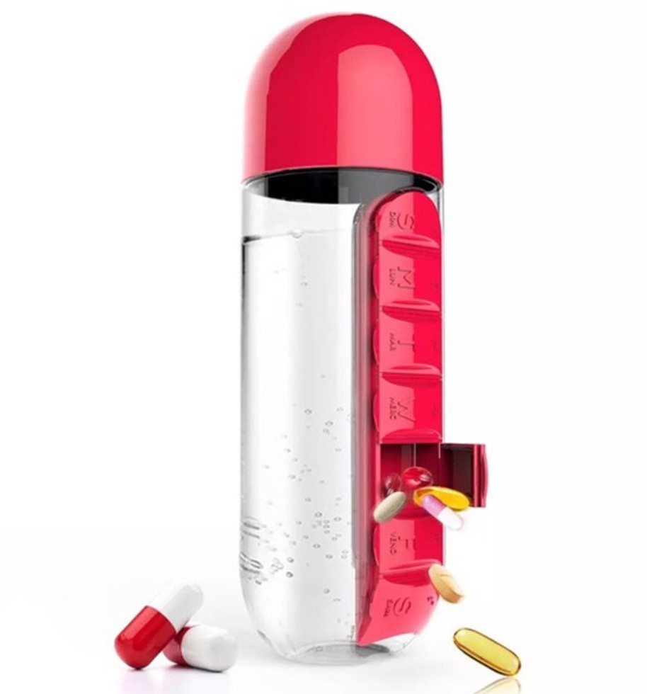 Бутылка с органайзером для таблеток Pill & Vitamin Organizer (Цвет: Красный  )