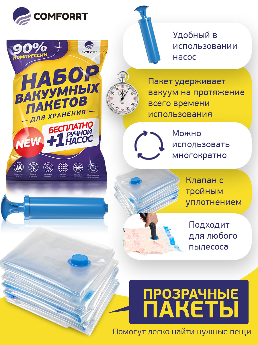 Вакуумные пакеты для хранения вещей, Comforrt, 11 шт – купить в Москве,  цены в интернет-магазинах на Мегамаркет