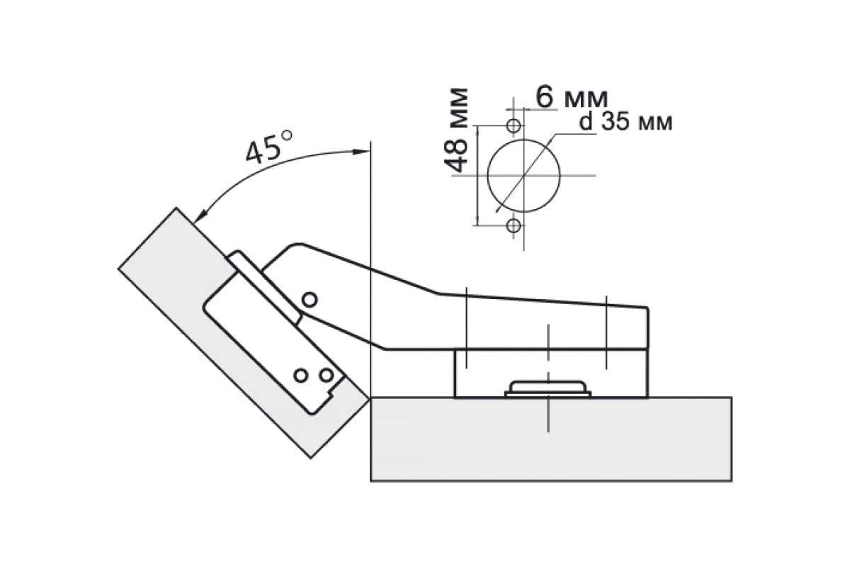 Мебельные петли 45 градусов для шкафов