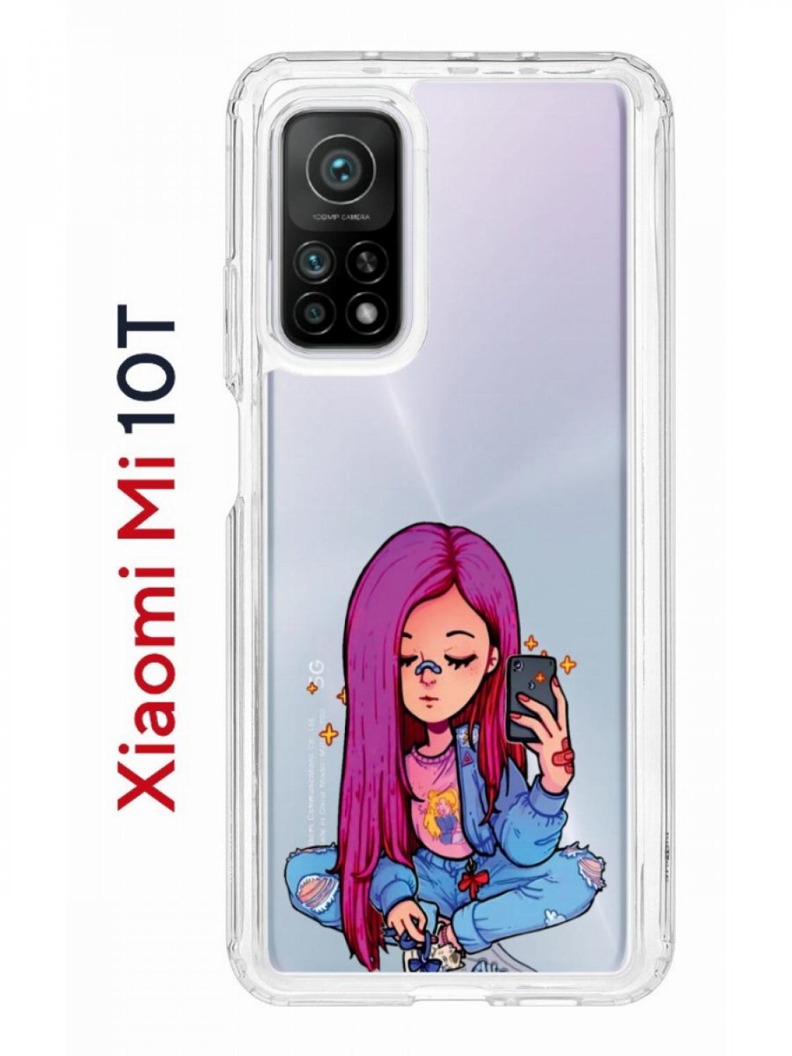 Чехол на Xiaomi Mi 10T/Mi 10T Pro Kruche Print Pink Hair,противоударный  бампер с принтом, купить в Москве, цены в интернет-магазинах на Мегамаркет