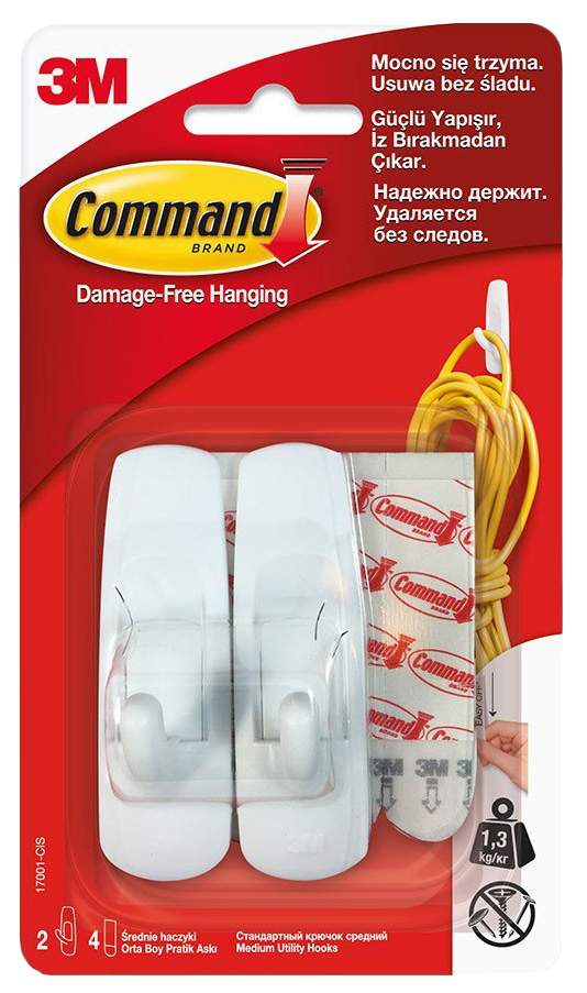 Крючки Command 17001 легкоудаляемые, средние, до 1,35 кг, 2 шт ...