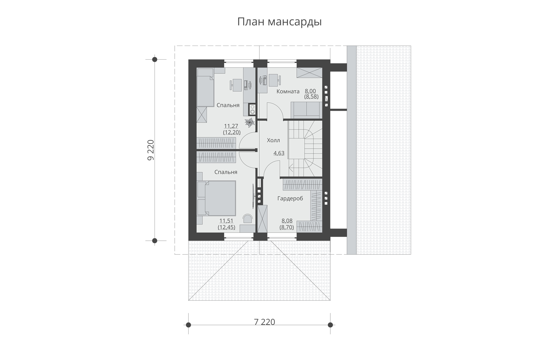 Проект одноэтажного дома с гаражом на 2 машины и 2 спальнями