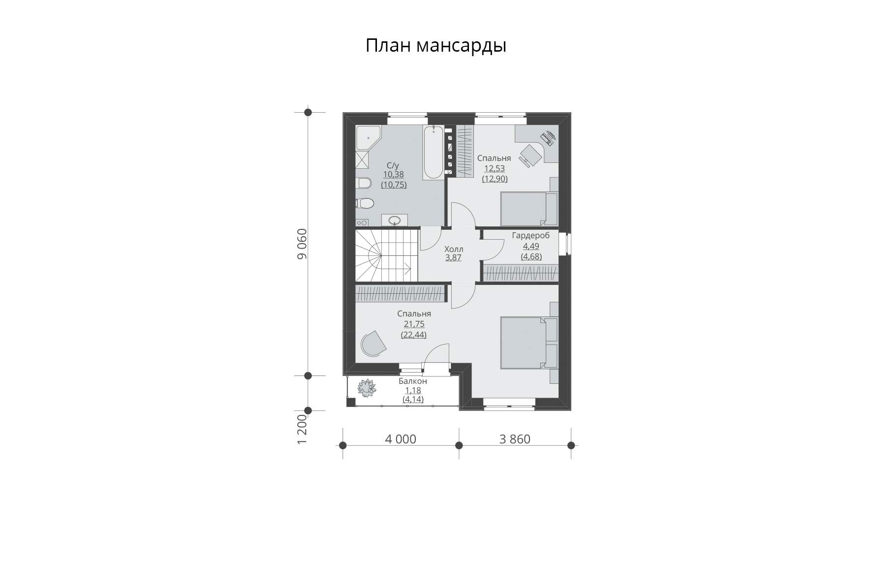 Проект одноэтажного дома RuPlans с мансардой (109 м2, 9м x7м) Rg5792 купить  в интернет-магазине, цены на Мегамаркет