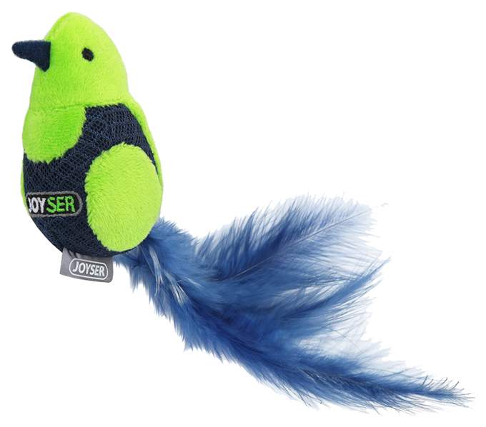 Игрушка для кошек Птичка со звуковым чипом и перьями зеленая, 19 см