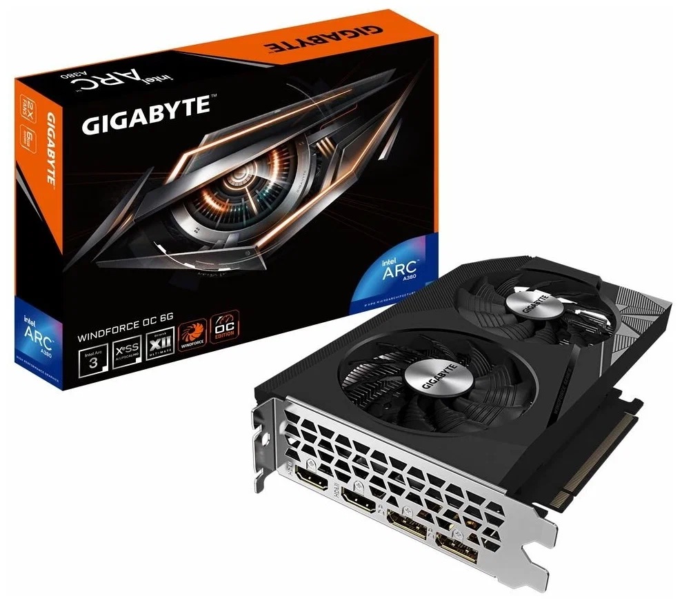 Видеокарта GIGABYTE Intel Arc A380 WINDFORCE OC (GV-IA380WF2OC-6GD) - купить в Мегамаркет Москва Томилино, цена на Мегамаркет