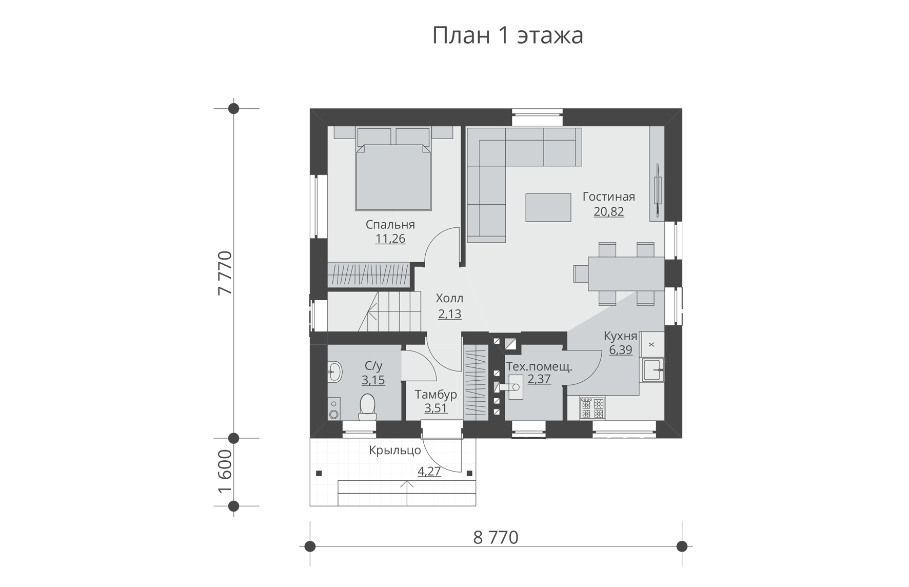 Проекты одноэтажных домов до 100 м2 с 3 спальнями из газобетона