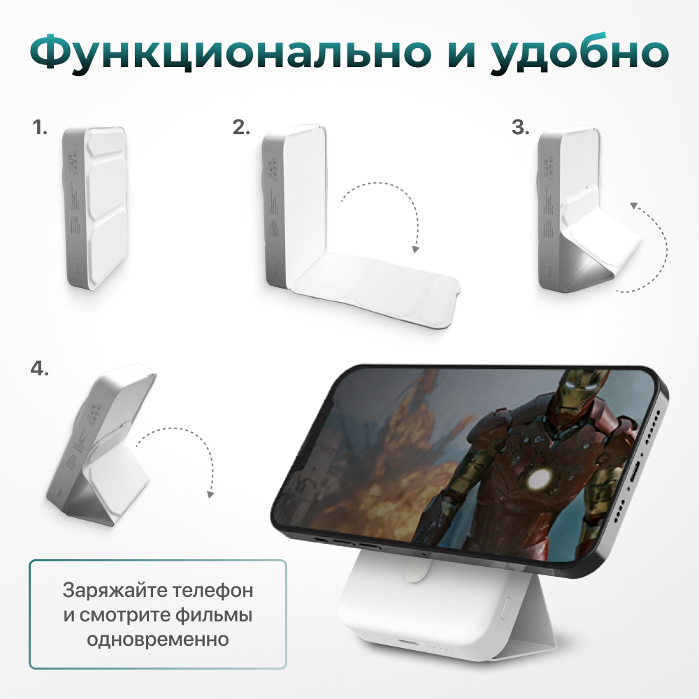 Магнитный повербанк 10000 Wireless Power Bank с быстрой беспроводной  зарядкой для iPhone - купить в Москве, цены в интернет-магазинах Мегамаркет