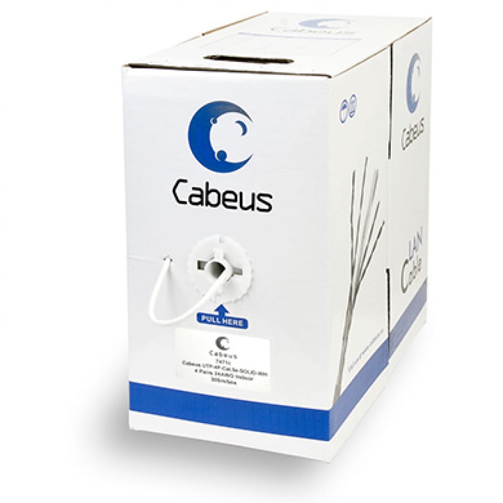 Cabeus Кабель витая пара, категория 5e, 4 пары 0,51мм, одножильный, белый, . UTP-4P-Cat.5e купить в интернет-магазине, цены на Мегамаркет