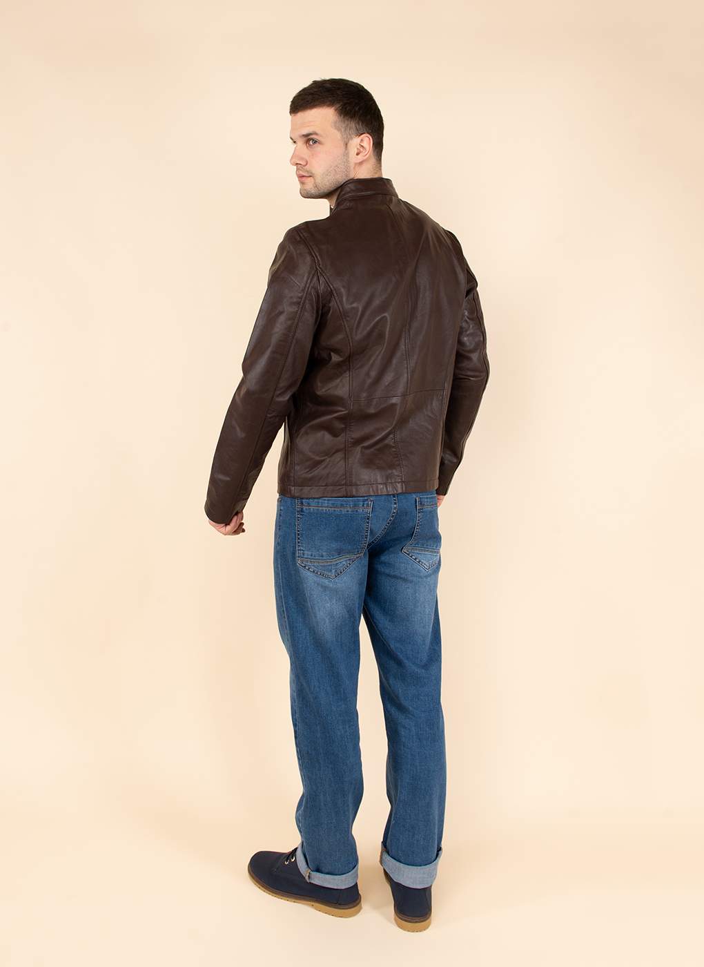Кожаная куртка мужская Каляев 158984 коричневая 60