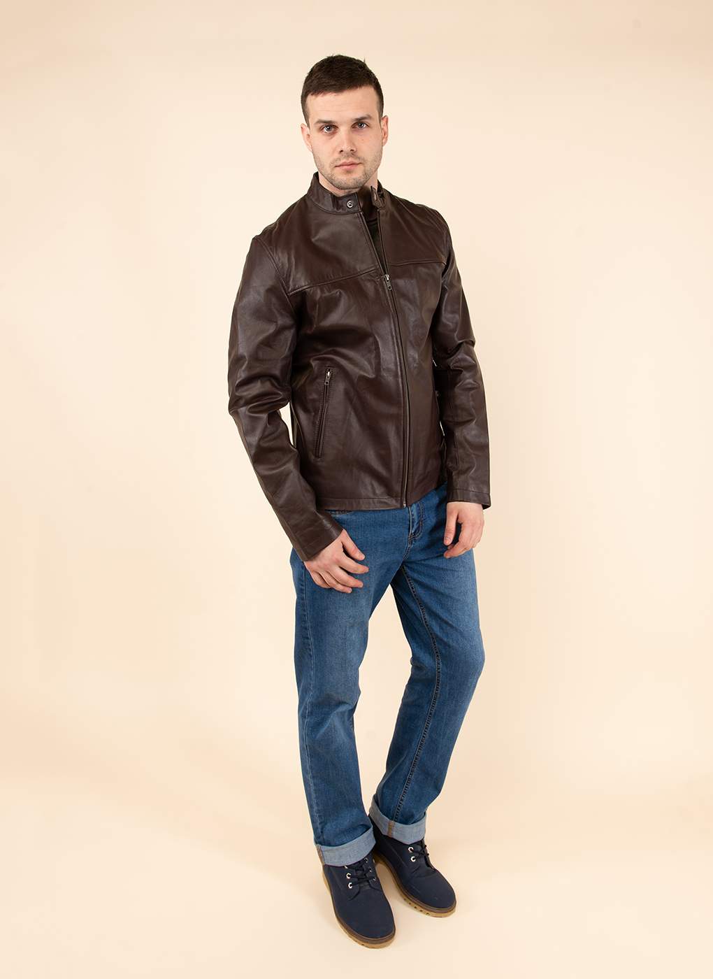 Кожаная куртка мужская Каляев 158984 коричневая 52