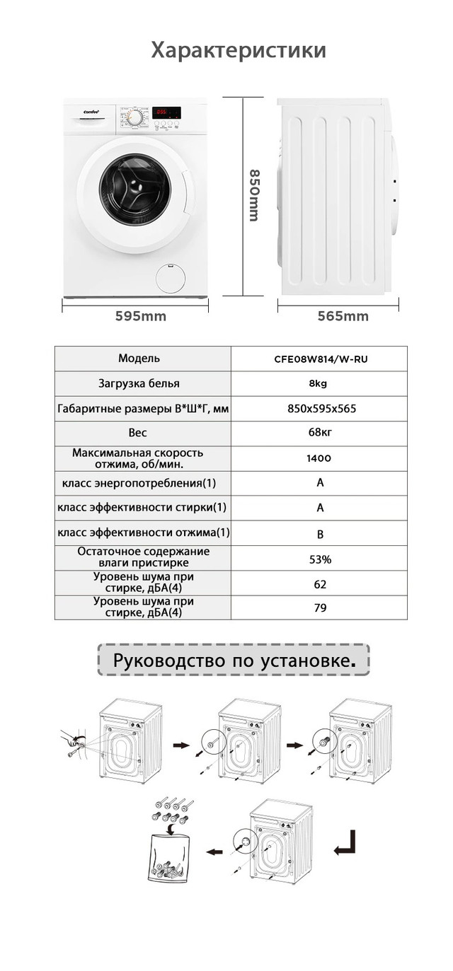 Стиральная машина Comfee Comfee CFE08W814/W-RU белый – купить в Москве,  цены в интернет-магазинах на Мегамаркет