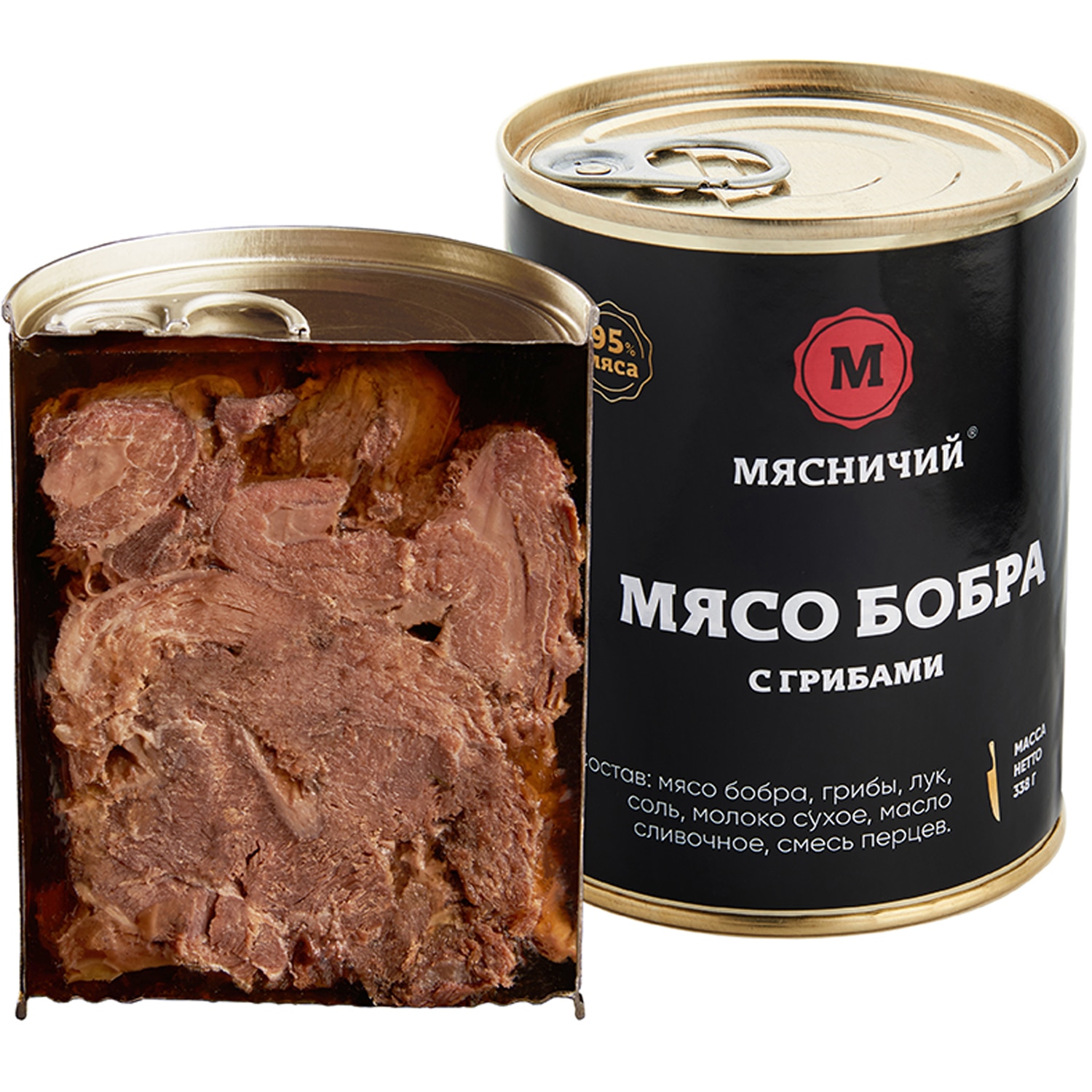 Мясные консервы Мясничий Мясо бобра с грибами 338 г. ж/б, шт / 608