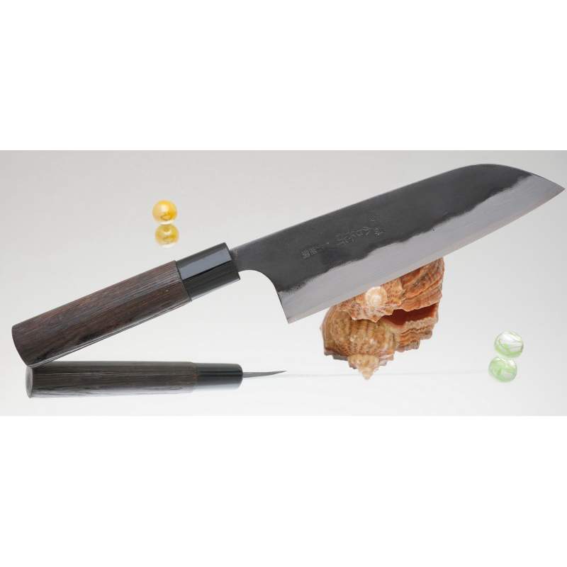 Кухонный нож Kajibee Aogami Damaskus Kurouchi Santoku 165mm
