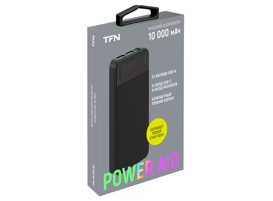 Внешний аккумулятор TFN PowerAid, 10000mAh, черный(TFN-PB-27 8-BK) – купить  в Москве, цены в интернет-магазинах на Мегамаркет