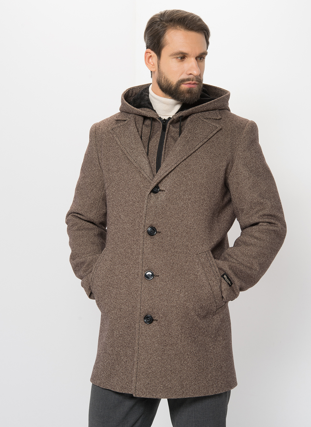 Пальто мужское MISTEKS DESIGN 59019 коричневое 56 RU