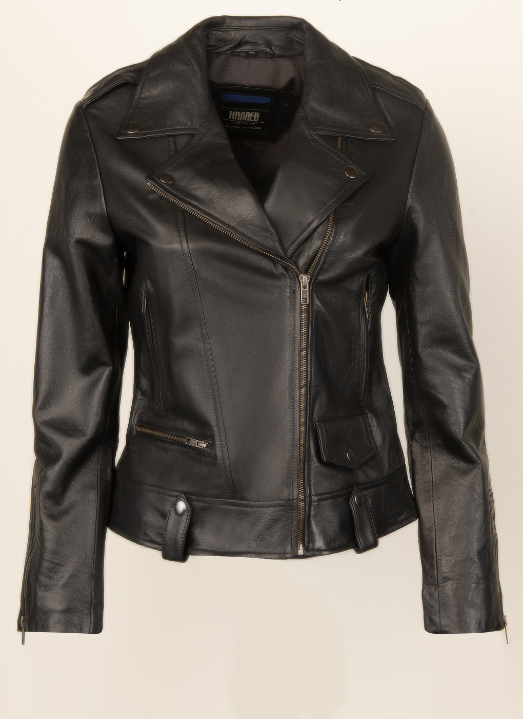 Кожаная куртка женская Каляев 47859 черная 48 RU