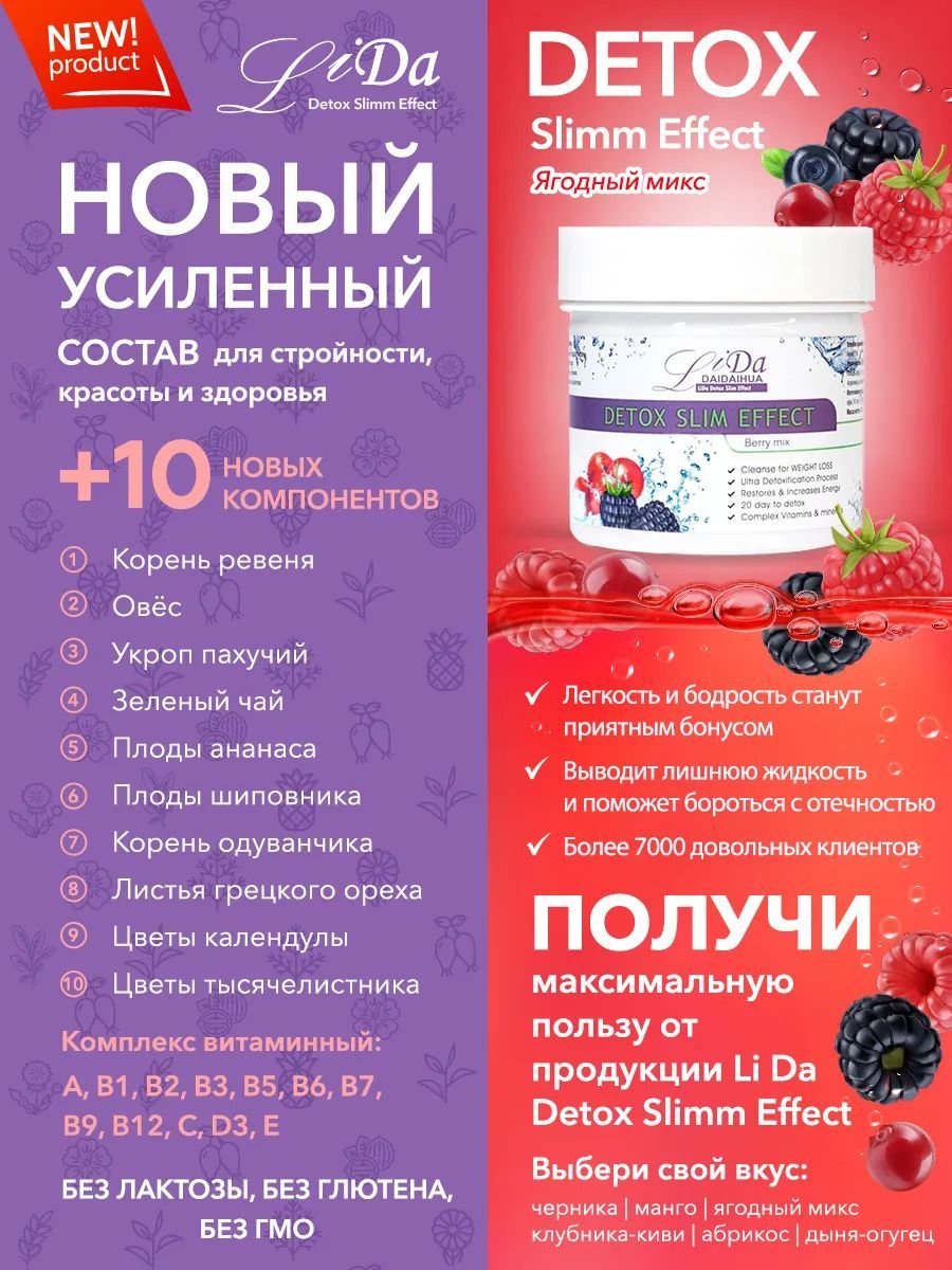 Детокс напиток для похудения Lida Detox Slim Effect порошок 80 г ягоды -  отзывы покупателей на Мегамаркет