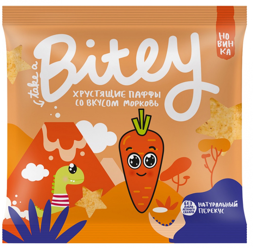 Экструдированные мультизлаковые фигурки Take a Bitey "Паффы со вкусом Морковь", 20 гр