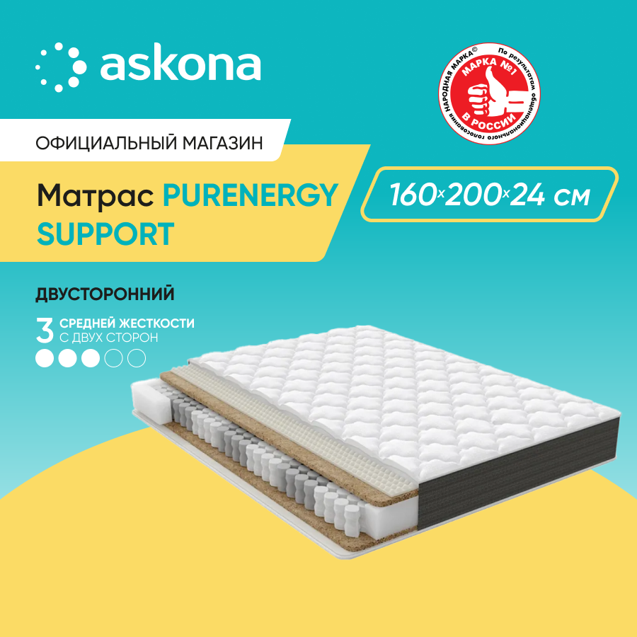 Матрас Askona PurEnergy Support 160x200 - купить в ASKONA exclusive, цена на Мегамаркет