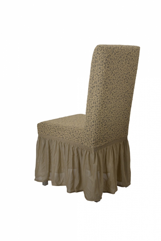 Чехол на стул с оборкой Venera "Жаккард", цвет бежевый, 1 предмет