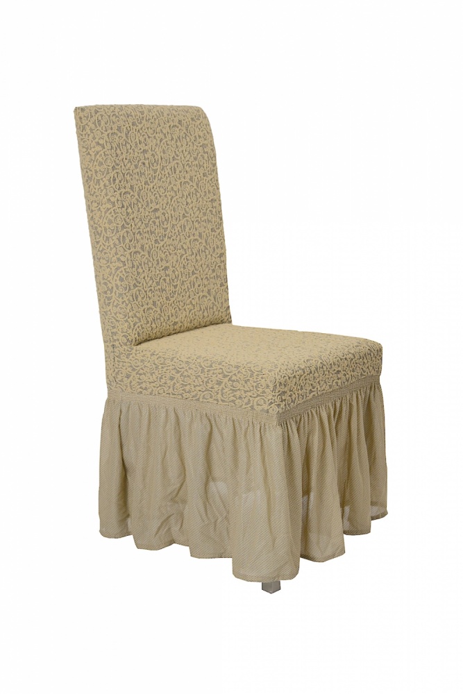Чехол на стул с оборкой Venera "Жаккард", цвет светло-бежевый, 1 предмет