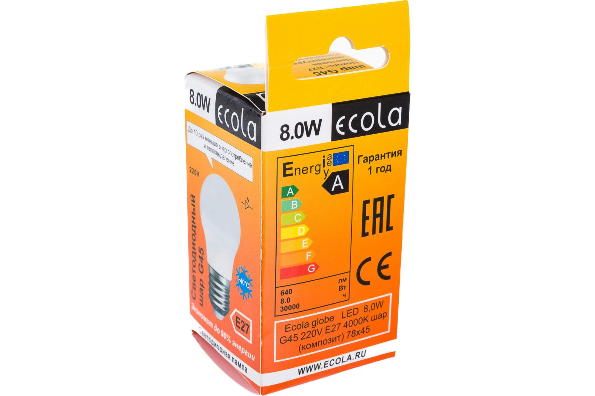 Ecola Globe led Premium 10,0w g45 220v e27 4000k шар композит 82x45 k7qv10elc. T5md80elc. T5mv80elc.