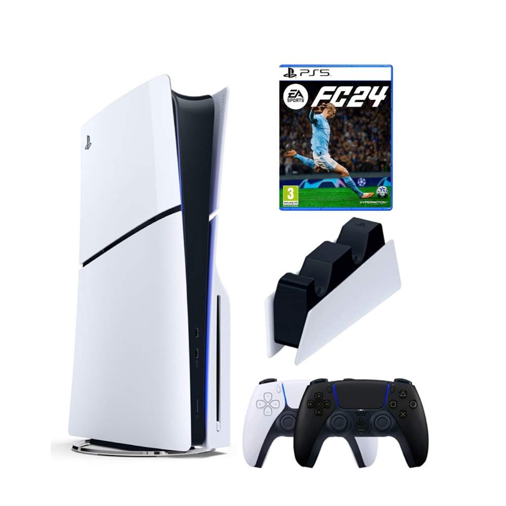 Игровая приставка Sony Playstation 5 Slim 1 Tb, 2-ой черный геймпад, ЗУ, игра FC24, купить в Москве, цены в интернет-магазинах на Мегамаркет