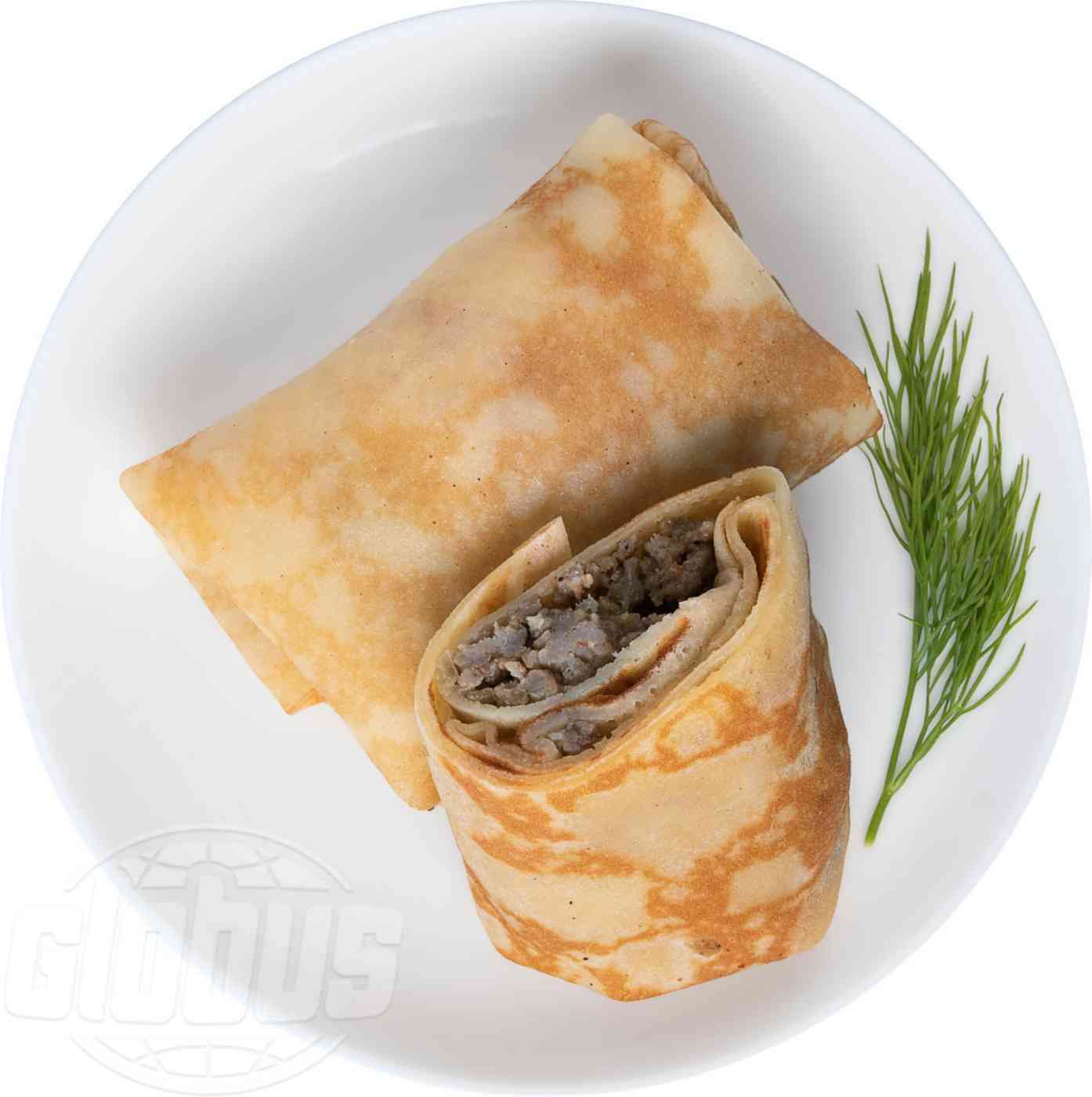 блинчики с мясом. блинчики с капустой 450г. замороженные блины в глобусе. блинчики с курицей. блинчики глобус с мясом, 450 г.