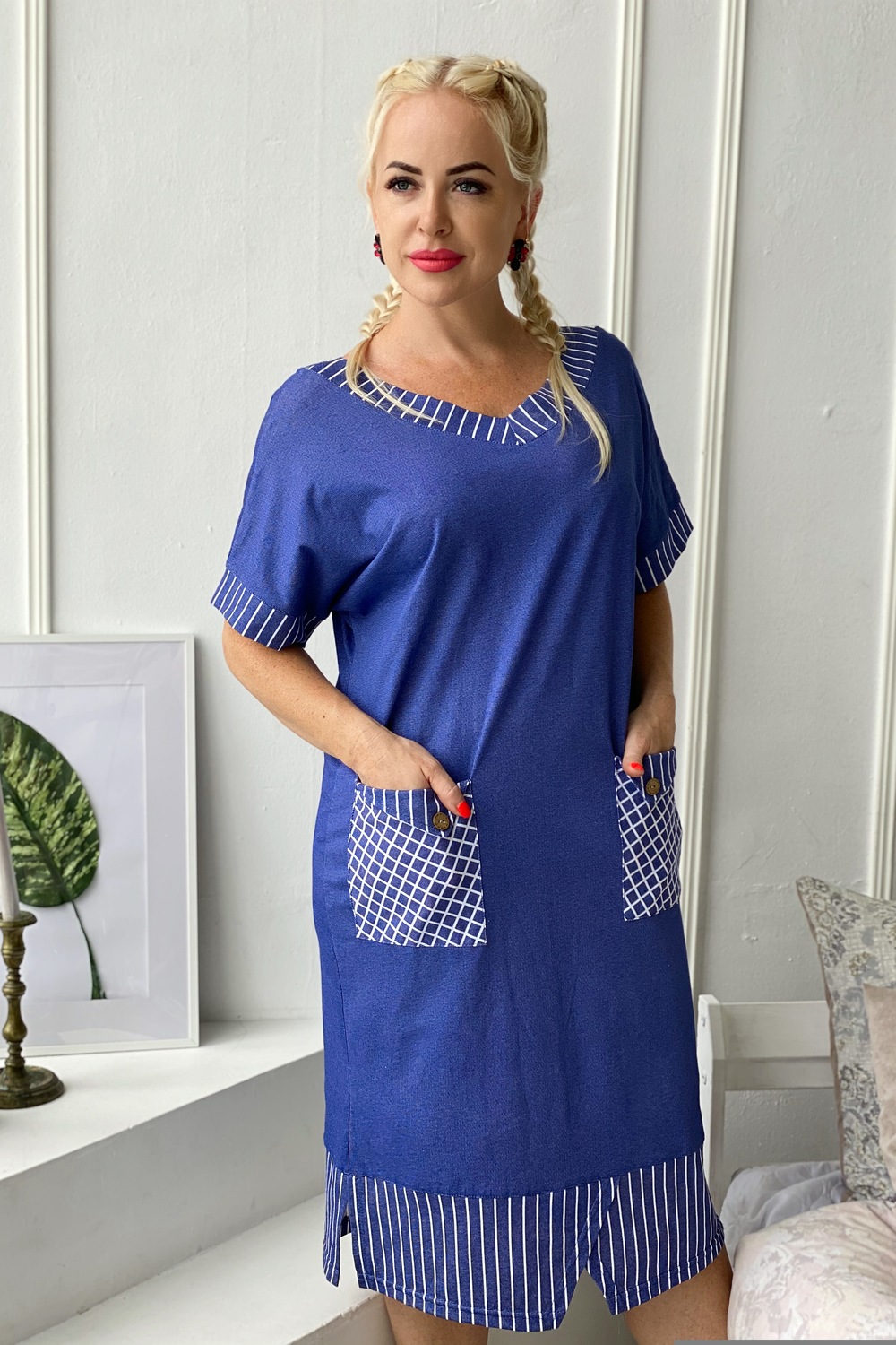 Платье домашнее женское Миллена Шарм 7221 синее 64 RU
