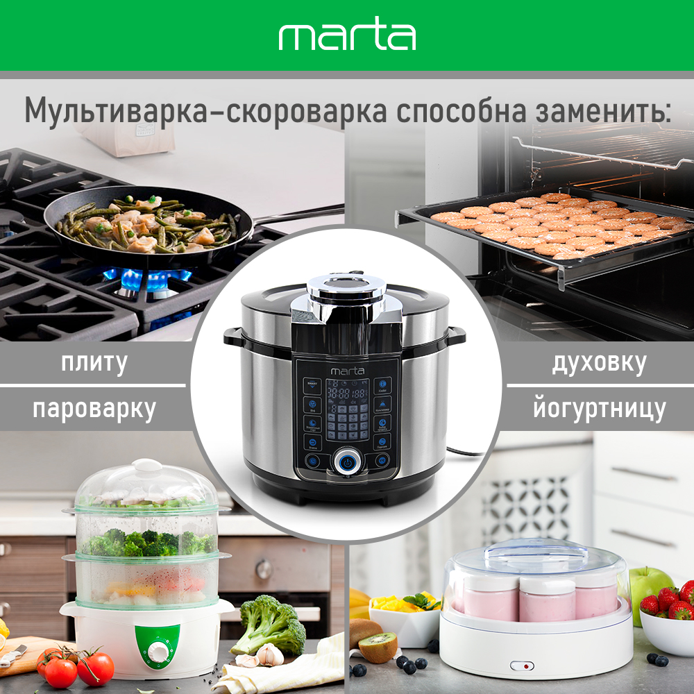 Мультиварка-скороварка Marta MT-4327 серебристый, черный - отзывы покупателей на