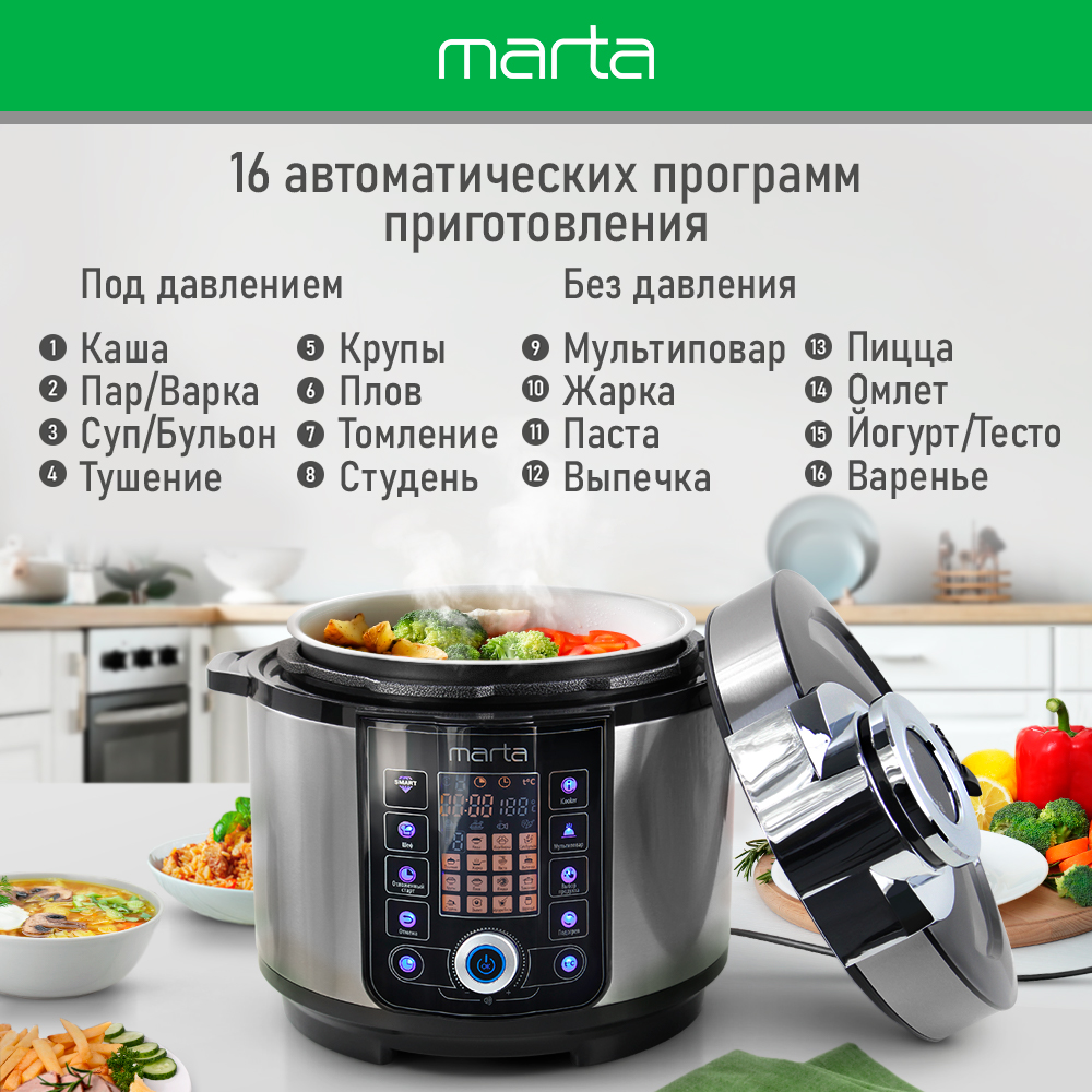 Мультиварка-скороварка Marta MT-4327 серебристый, черный – купить в Москве,  цены в интернет-магазинах на Мегамаркет