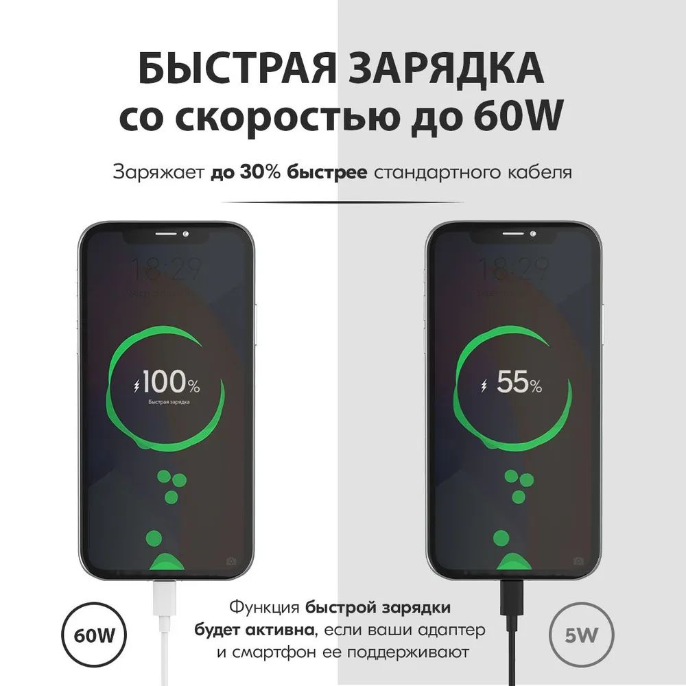 Кабель MAKINO USB Type-C - USB Type-C, быстрая зарядка, 60W, 1 м, белый –  купить в Москве, цены в интернет-магазинах на Мегамаркет