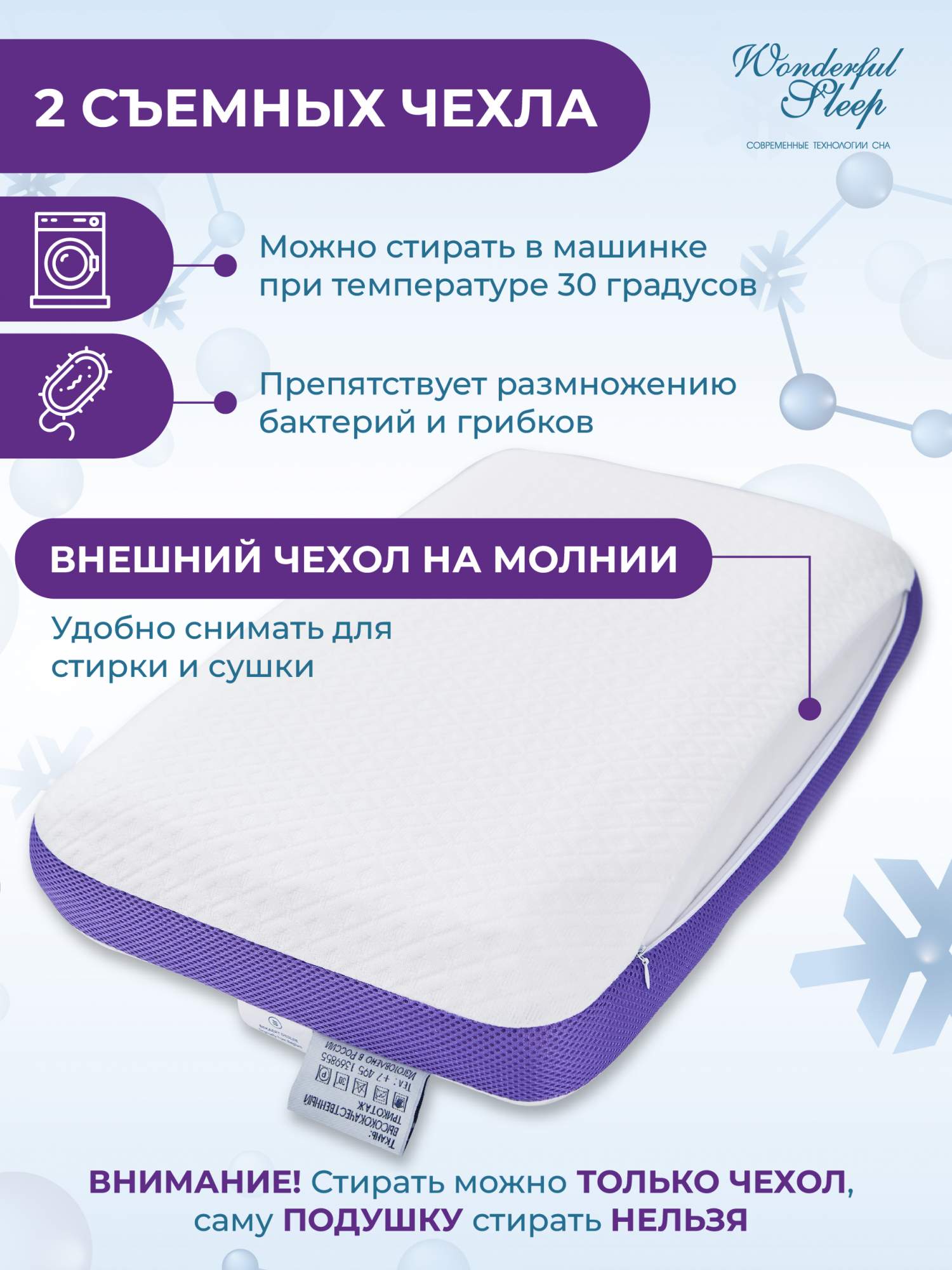 Подушка ортопедическая с эффектом памяти, охлаждающим эф-том WONDERFUL  SLEEP COOL-TO-TOUCH - отзывы покупателей на Мегамаркет | 600006999452