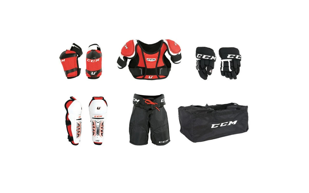 Комплект защиты хоккейный CCM Starter Kit, черный/красный, L