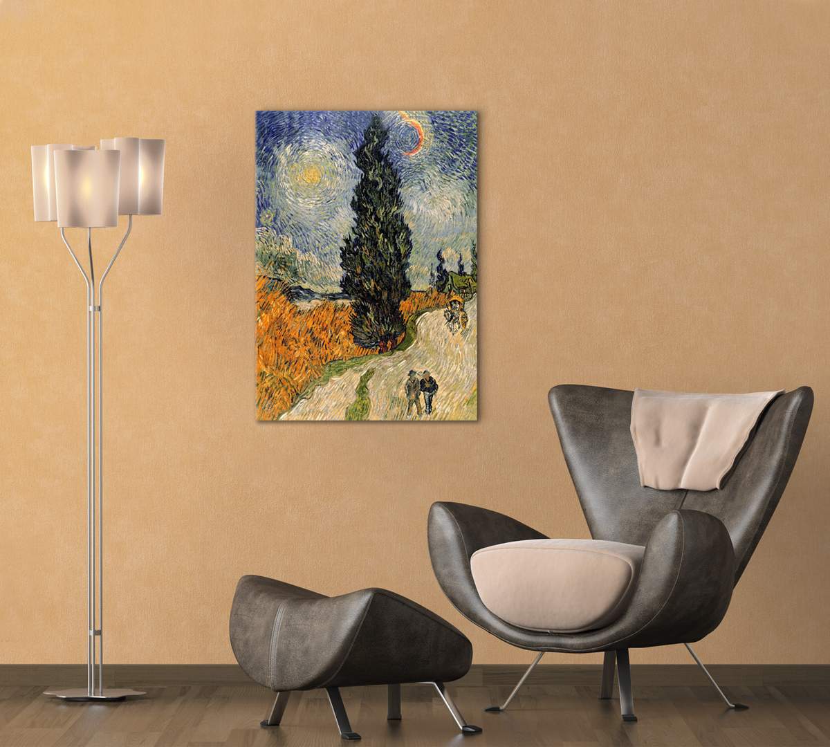 Картина на холсте Poly Print Art Дорога с кипарисом и звездой Ван Гог 60х40см. - отзывы покупателей на Мегамаркет