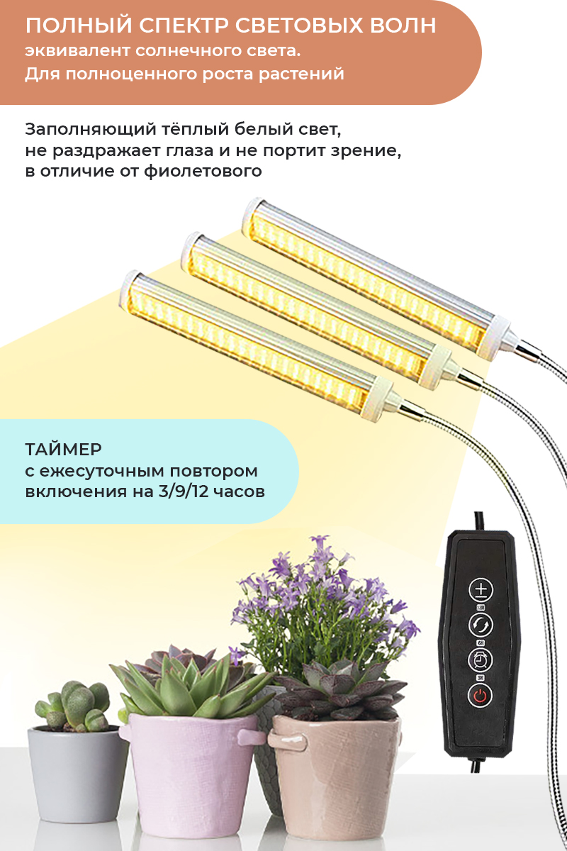 Фитолампа для растений полного спектра светодиодная на прищепке GrowLamp  3H-Silver 36 Вт. – купить в Москве, цены в интернет-магазинах на Мегамаркет