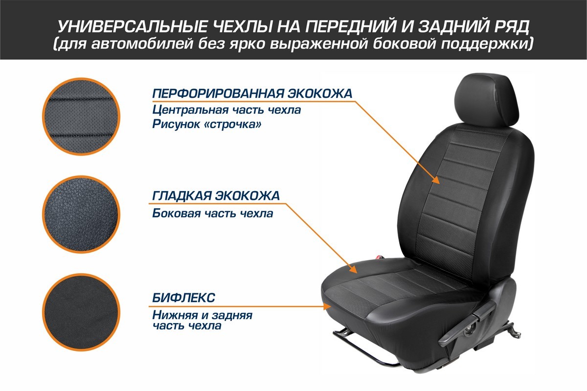 Чехлы на автомобильные сидения AutoFlex универсальные, 4 шт, экокожа,  строчка, SC.U4.TW1 – купить в Москве, цены в интернет-магазинах на  Мегамаркет