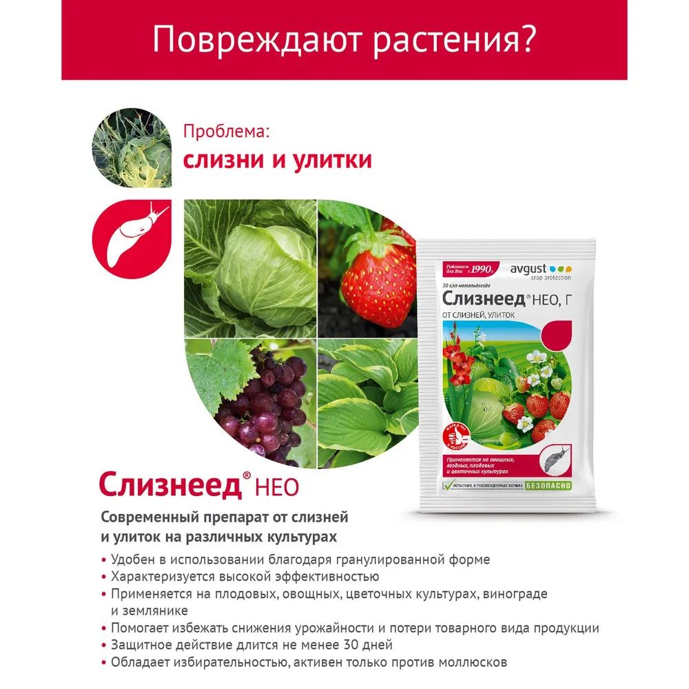 Средство для защиты растений от слизней и улиток Avgust Слизнeeд Heo, 14 г  - отзывы покупателей на Мегамаркет | 100029368112