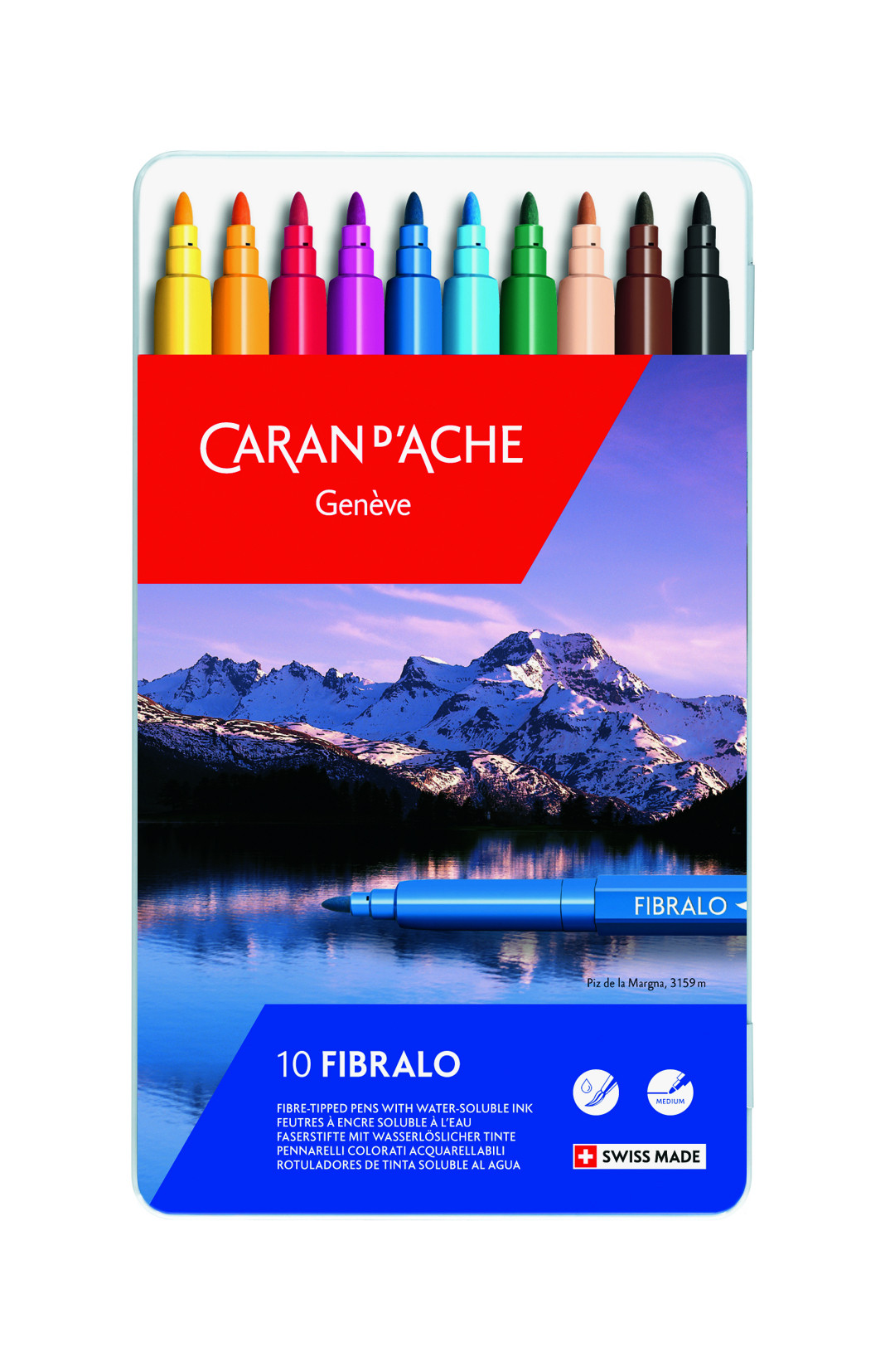 Набор фломастеров цветных Carandache Fibralo 10 цветов металлический футляр
