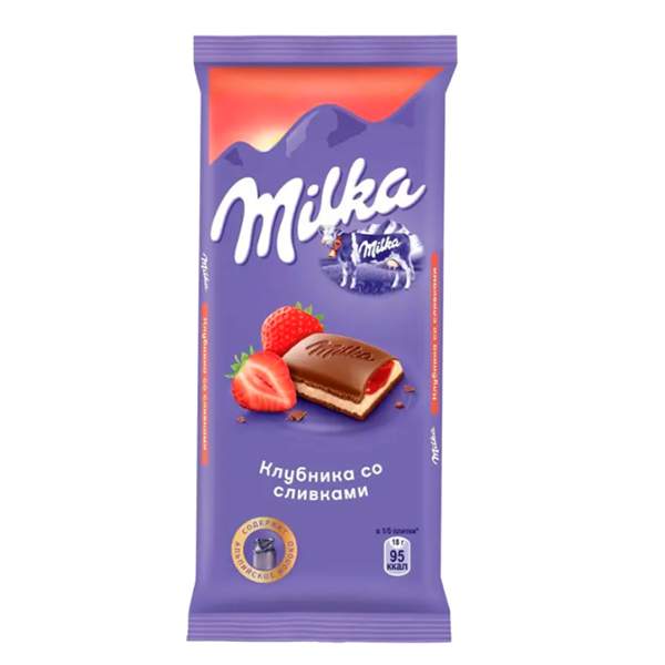 Шоколад Milka молочный клубника-сливки 85 г