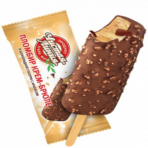 Мороженое Чистая линия в шоколадной глазури эскимо пломбир с арахисом крем-брюле 80 г