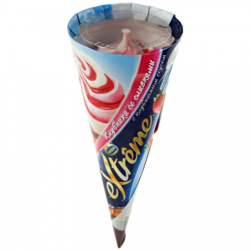 Мороженое Extreme рожок клубника со сливками фольга 77мл