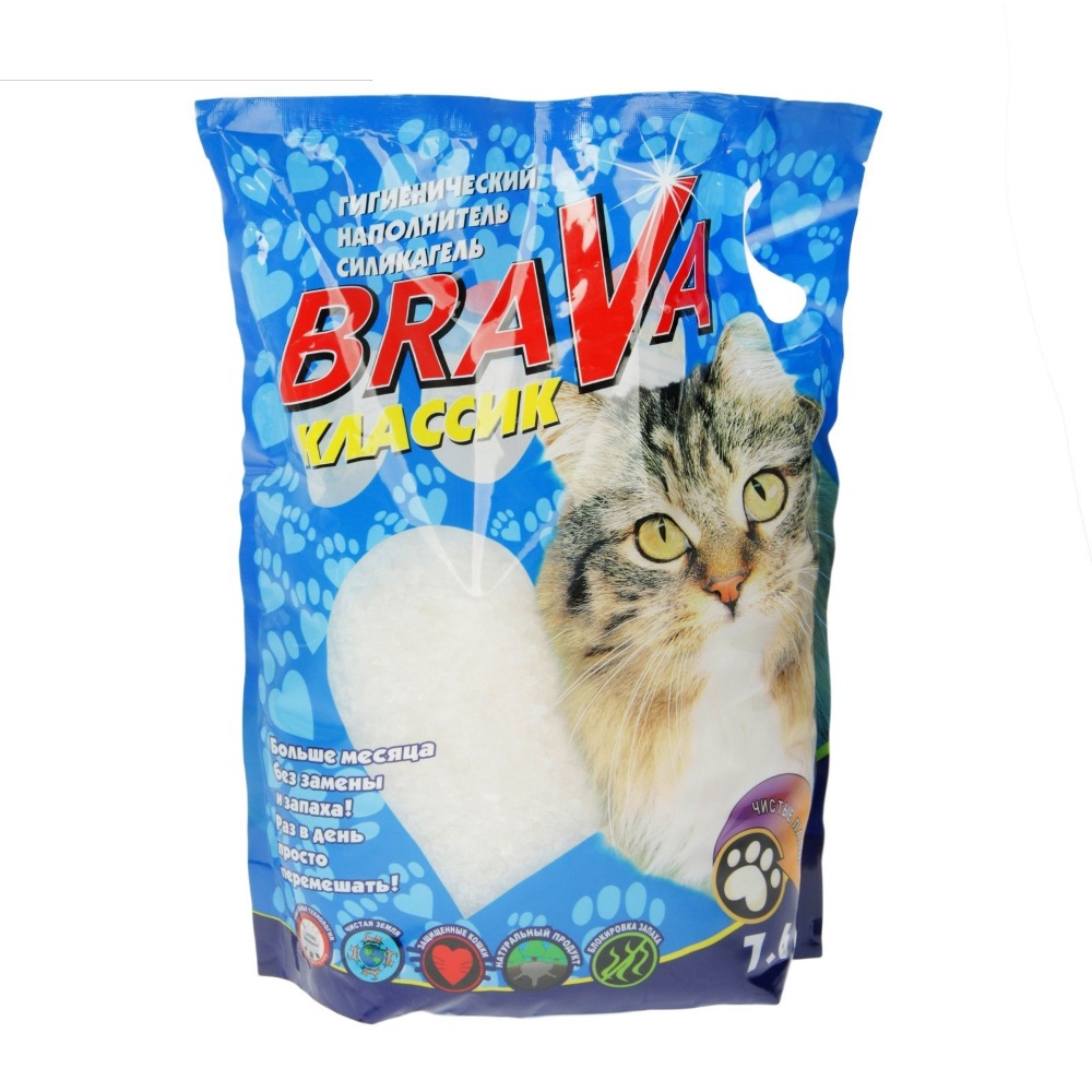 Впитывающий наполнитель для кошек Brava Классик силикагелевый, 4 кг, 10 л