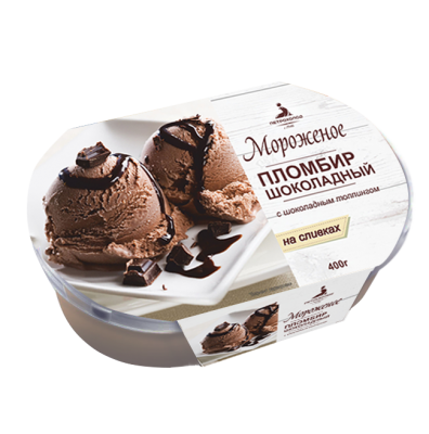 Мороженое пломбир Петрохолод шоколадный с шоколадным топингом 400 г бзмж