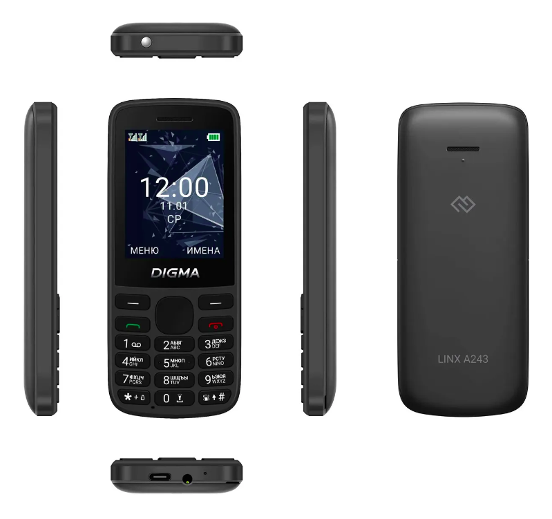 Мобильный телефон Digma A243 Linx 32Mb черный моноблок 2Sim 2.4 ...