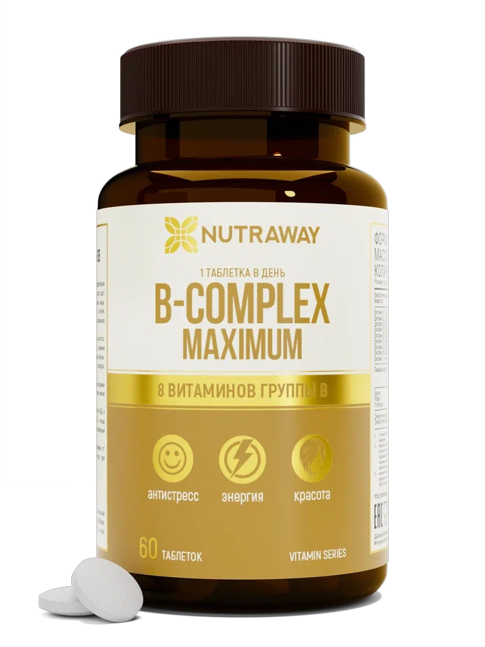 Витамины группы B NUTRAWAY B Комплекс Максимум для кожи, волос, ногтей ...