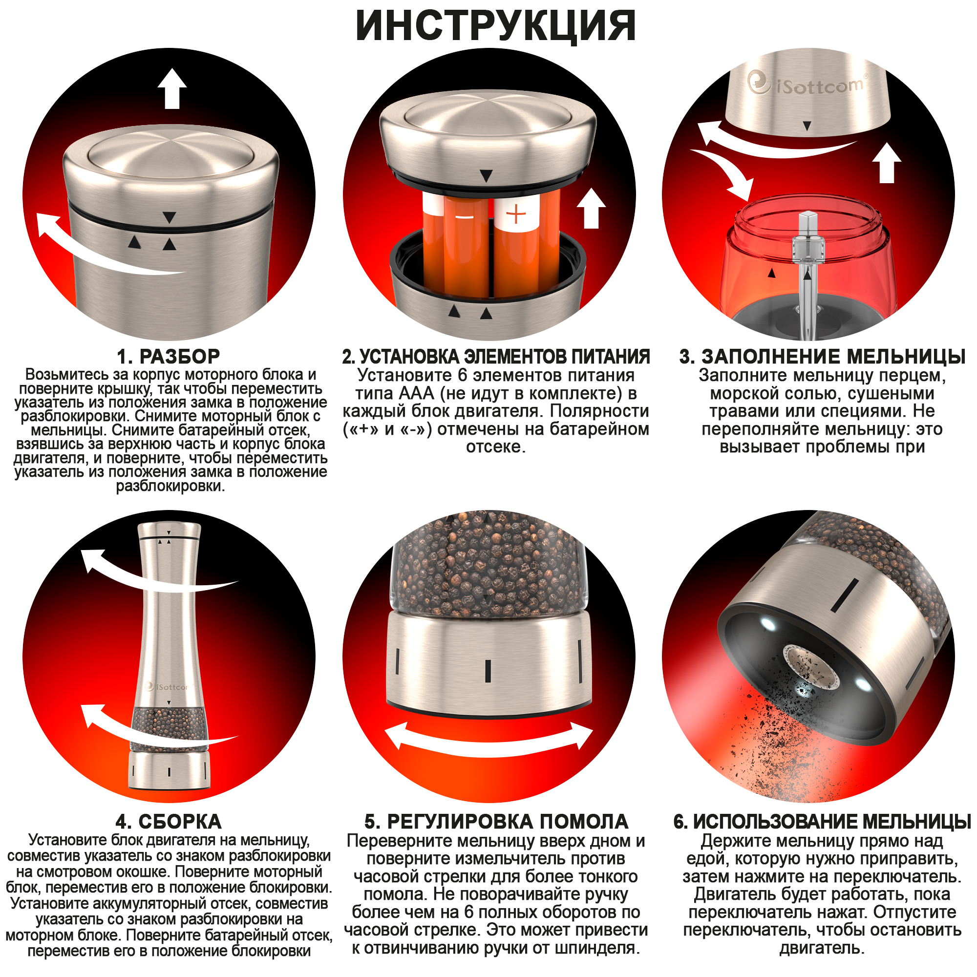 Мельницы iSottcom для специй электрические с подсветкой на подставке в  наборе, 2 шт – купить в Москве, цены в интернет-магазинах на Мегамаркет